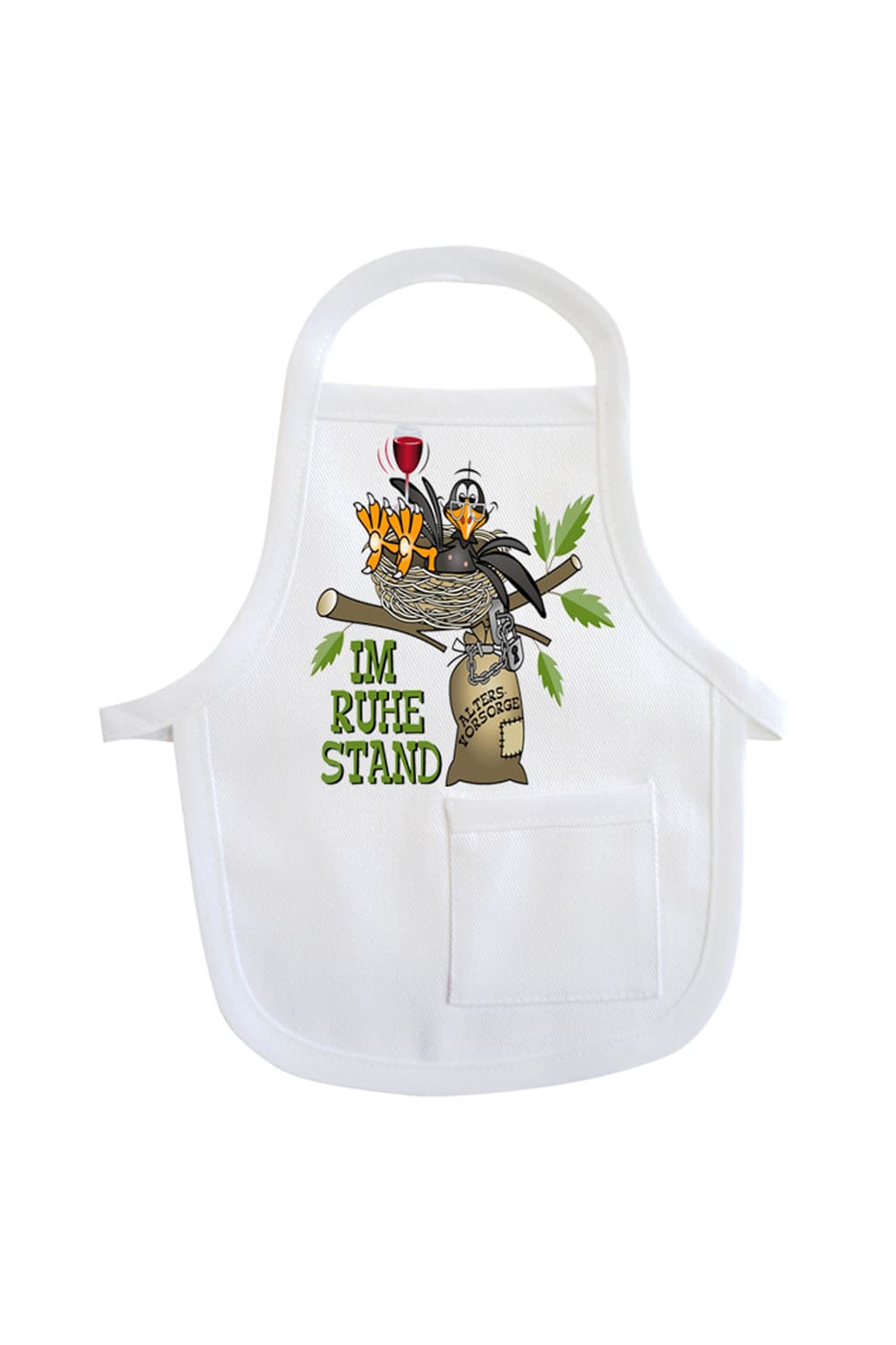 Die Ruhestand Mini Schuerze ist ein lustiges Accessoire fuer Geschenke und Flaschen. Einfach die Mini Schuerze um einer Flasche oder um ein Geschenk haengen und fertig ist die originelle Geschenkverpackung. Die Mini Schuerze mit der Aufschrift: Im Ruhestand. Eine kreative Geschenkverpackung zur Pensionierung.