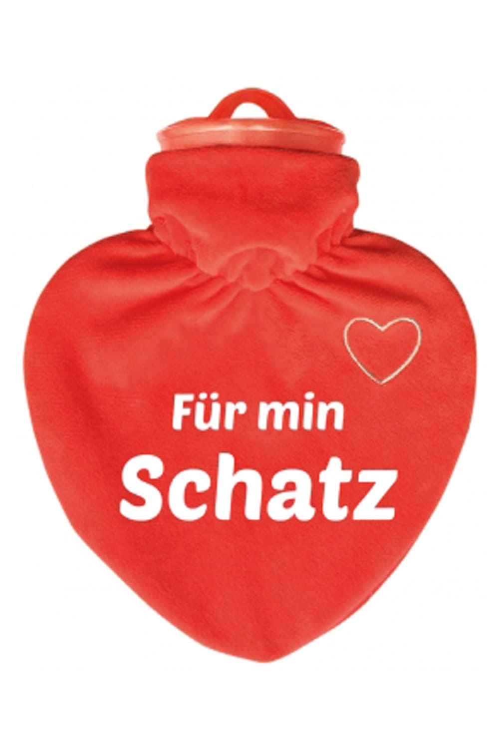 Die Herz Bettflasche ist ein hochwertiges Qualitaetsprodukt. Mit einem Veloursueberzug in der Farbe rot. Die Waermeflasche mit dem mundart Spruch: Fuer min Schatz!