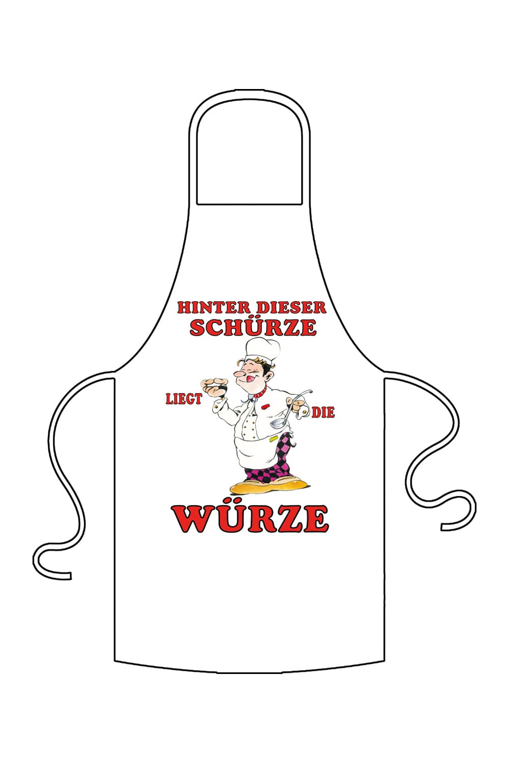 Eine trendige Fun Grillschuerze mit witziger Abbildung und dem Spruch: Hinter dieser Schuerze, liegt die Wuerze. Natuerlich kann diese Schuerze auch als Kochschuerze verwendet werden. Die lustige Schuerze ist aus Baumwolle und in der Textilfarbe weiss.