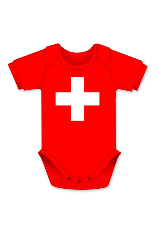 Schweizer Baby Body mit Schweizer Flagge und schweizer Kreuz.