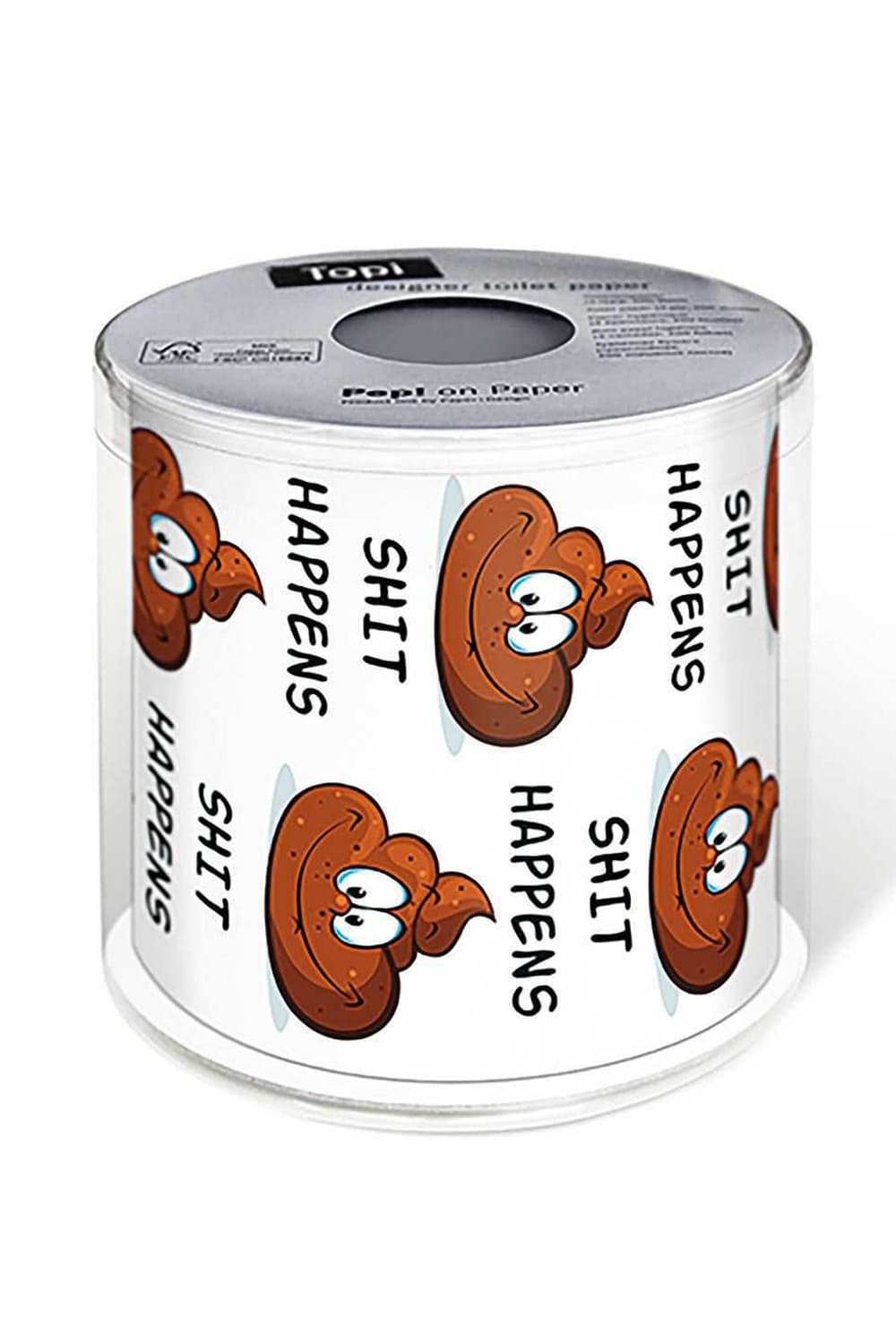 Dieses WC-Papier sorgt fuer die beste Unterhaltung auf dem Klo. Das lustige Klopapier mit dem Motto: Shit Happens! Einfach ein absoluter Spassfaktor.