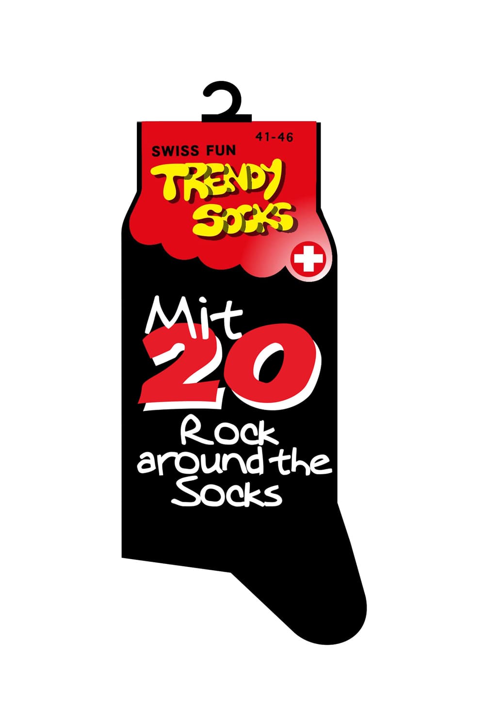 Spasssocken mit dem Spruch: Mit 20 Rock around the Socks. Diese witzigen Spruchsocken sind einfach ein grossartiges Geschenk fuer alle Menschen die eine grosse Portion Humor haben. Die Socken sind in einer Einheitsgroesse (41 – 46) und fuer Maenner sowie fuer Frauen geeignet.
