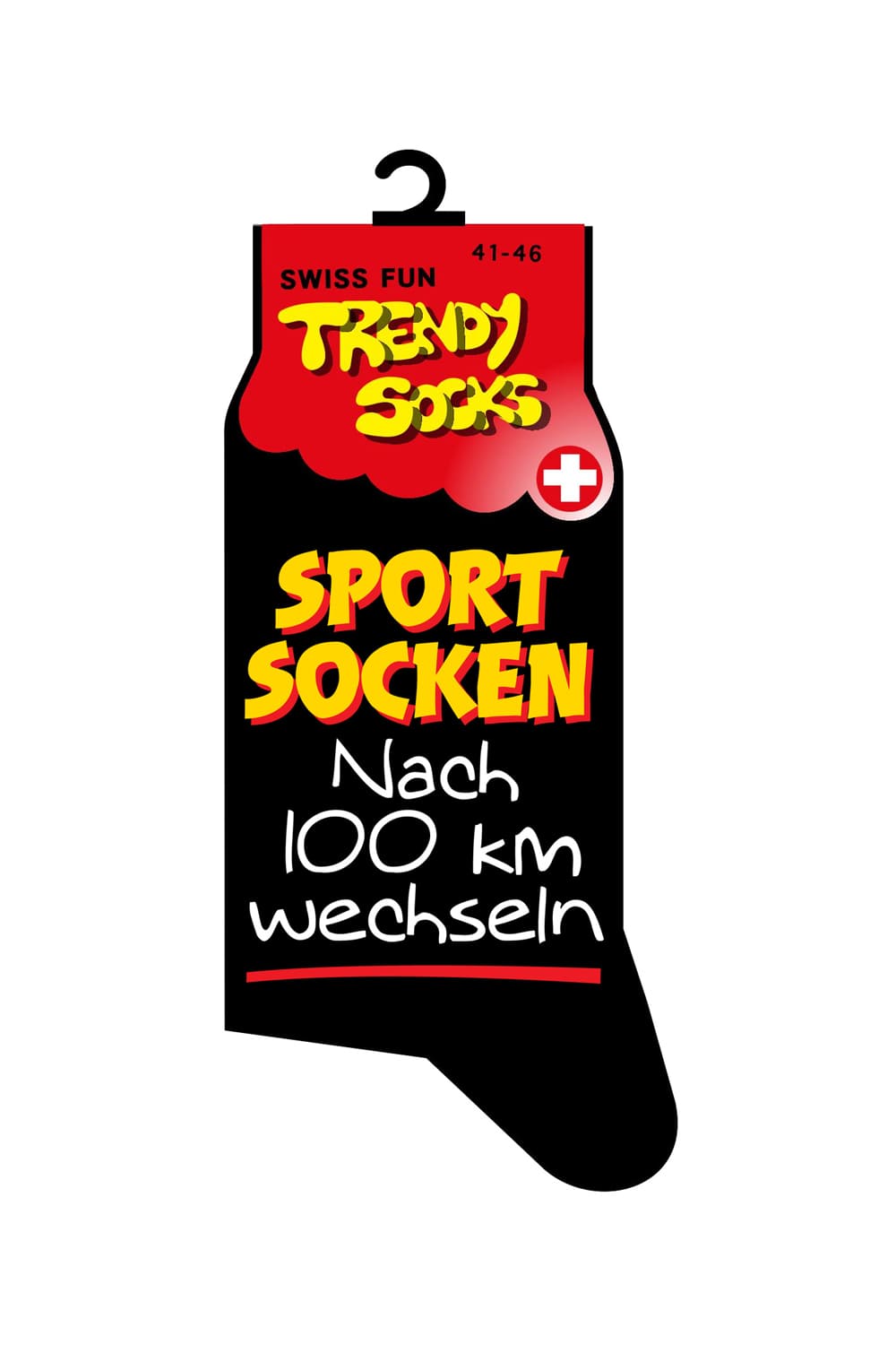 Spasssocken mit dem Spruch: Sport Socken. Nach 100 km wechseln. Diese ultimativen Spruchsocken bieten ein originelles Geschenk, dass nicht jeder hat. Die Sportsocken sind in einer Einheitsgroesse (41 – 46) und fuer Maenner sowie fuer Frauen geeignet. Optimales Geschenk fuer Hobby oder Profy Sportler und Sportlerinnen.