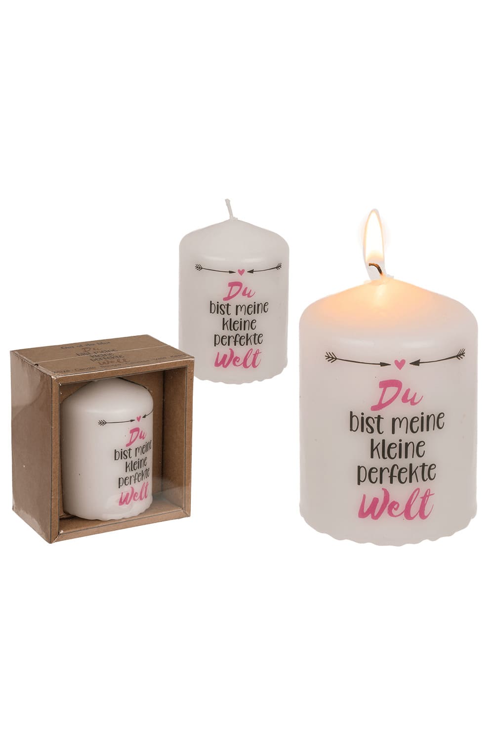 Diese Spruchkerze ist eine perfektes Geschenk und Mitbringsel! Auf der Kerze befindet sich der Spruch: Du bist meine kleine perfekte Welt. Der emotionale Spruch, gibt dieser Stumpenkerze noch den speziellen Feinschliff.