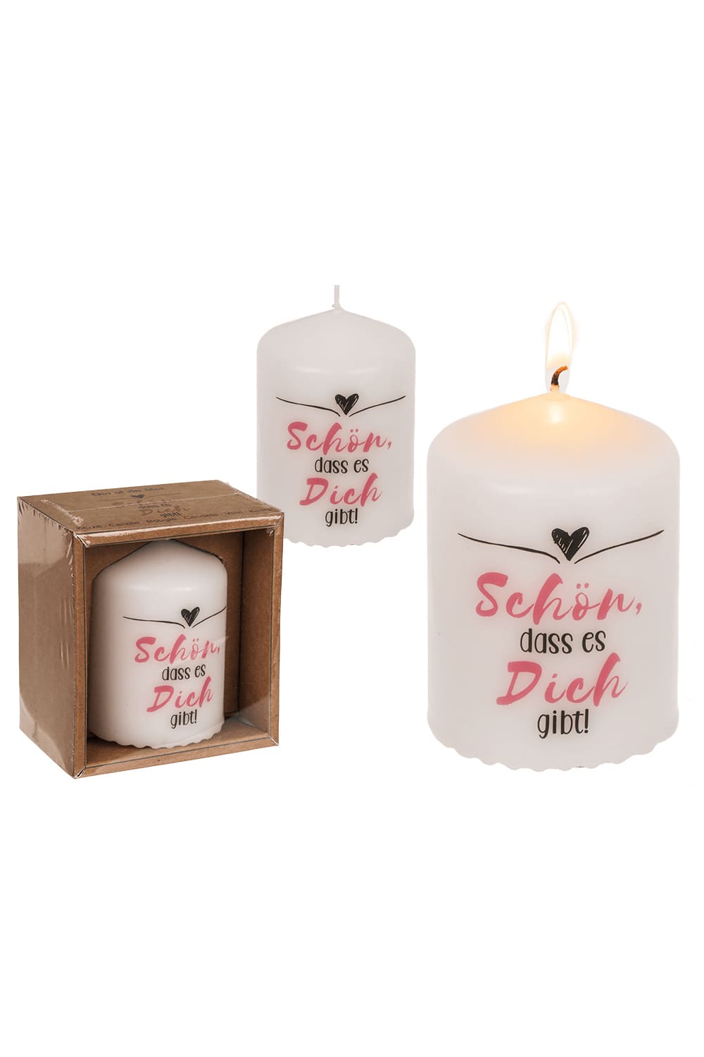 Diese Spruchkerze ist eine perfektes Geschenk und Mitbringsel! Auf der Kerze befindet sich der Spruch: Schoen, dass es Dich gibt! Der emotionale Spruch, gibt dieser Stumpenkerze noch den speziellen Feinschliff.