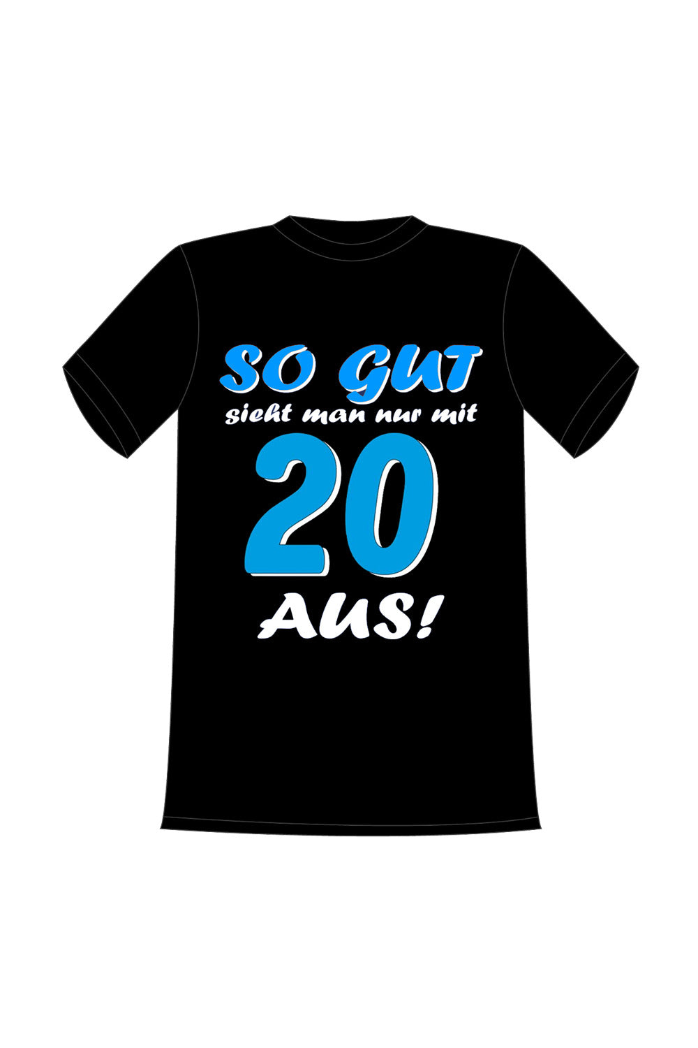 Das bedruckte T-Shirt ist ein perfektes Geschenk zum 20. Geburstag. Das Funshirt ist aus 100% Baumwolle und hat folgenden Spruch aufgedruckt: So gut sieht man nur mit 20 aus! Die T-Shirt Groesse kann ausgewaehlt werden. Ein witziges Mitbringsel fuer den Mann und die Frau.