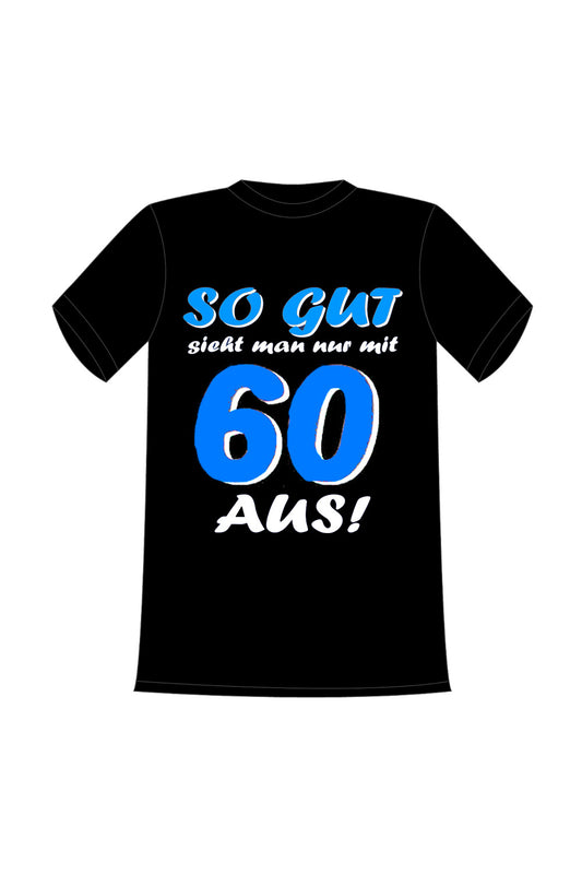 Das bedruckte Spruch Shirt ist ein perfektes Geschenk zum 60. Geburstag. Das Funshirt ist aus 100% Baumwolle und hat folgenden Spruch aufgedruckt: So gut sieht man nur mit 60 aus! Die T-Shirt Groesse kann ausgewaehlt werden. Ein witziges Mitbringsel  fuer den Mann und die Frau.