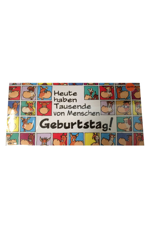 Tausende Menschen Glueckwunschkarte A3 mit Sprüche und einem Esel. Tolle Geburtstagskarte. Heute haben tausende Menschen Geburtstag.