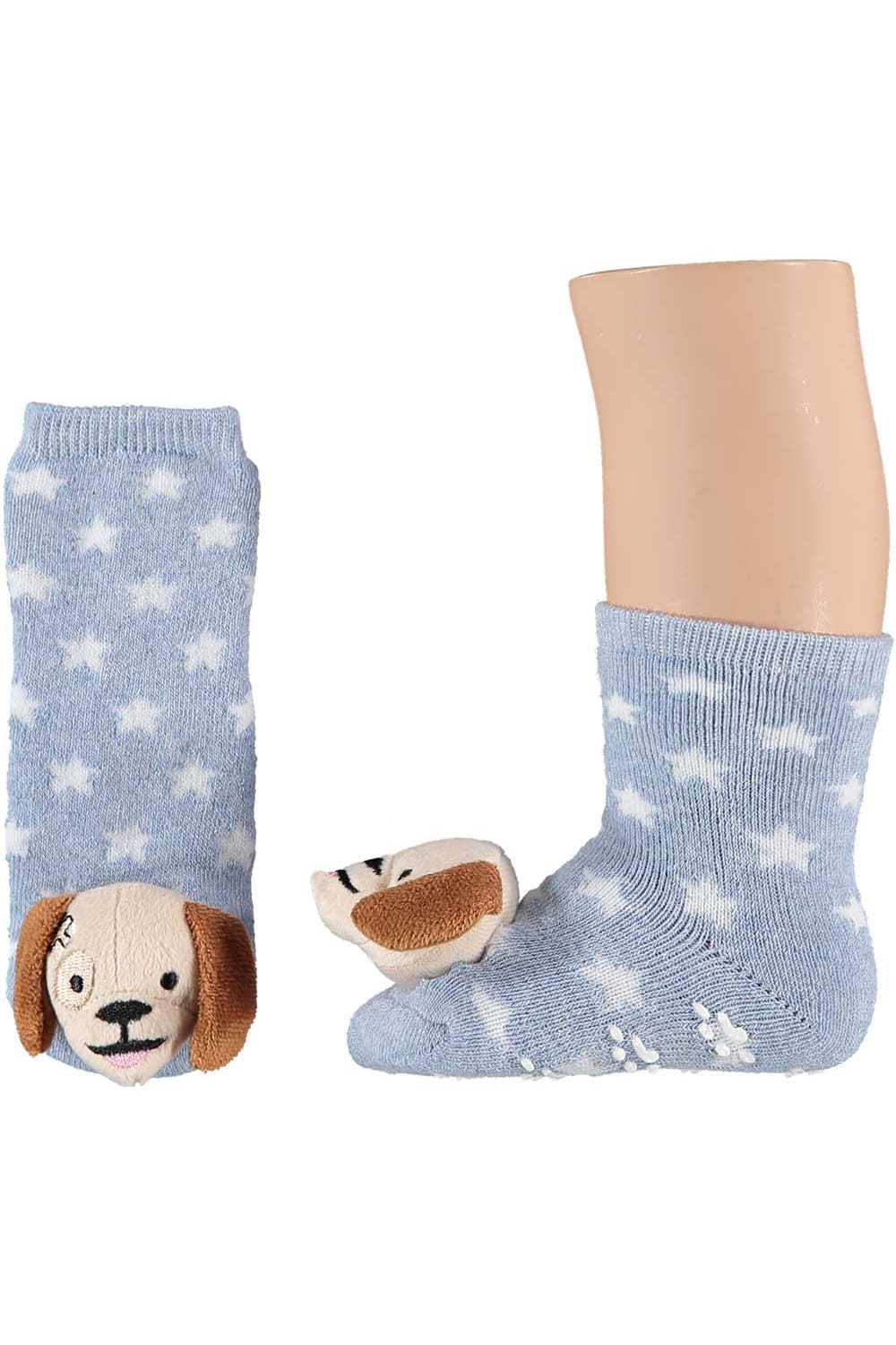 Groesse: 0 - 6 Monate oder 6-12 Monate, auswählbar Material: 83% Baumwolle, 12% Polyester, 3% Polyamid, 2% Elastan Babysocken mit Antirutsch. Tierkopf Hund