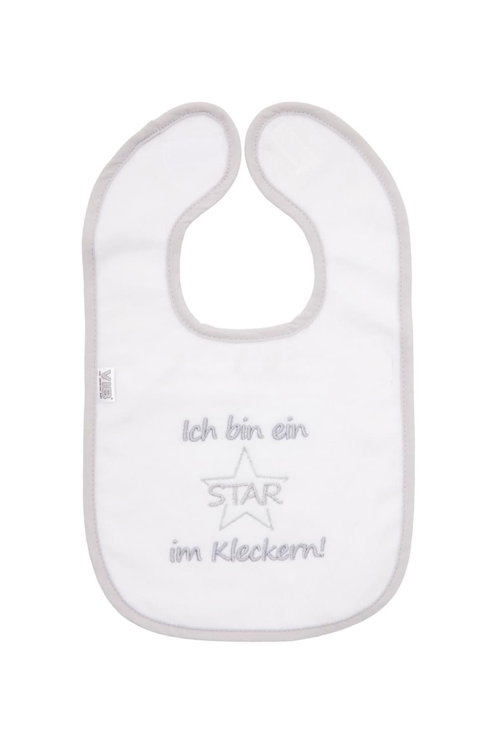 Der Star Babylatz ist von der Marke: VIB – Very Important Baby, qualitative und hochwertige Babyaccesoires. Einfach ein perfektes Babygeschenk. Der Babylatz ist mit dem Spruch: "Ich bin ein Star im Kleckern!", bestickt. Der Babylatz ist aus 100% Baumwolle, Der Stoff hat ausserdem das Oeko-Tex Guetezeichen.