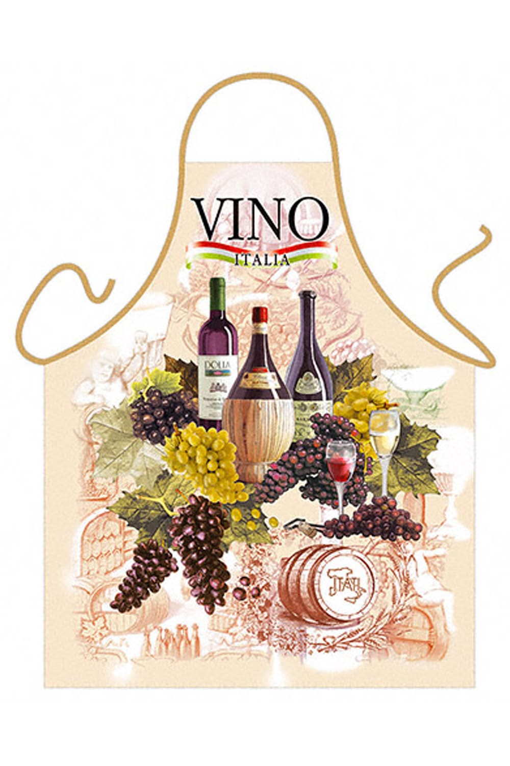 Auf der Kochschuerze ist ein authentisches Wein Bild aufgedruckt. Dazu passend wäre eine Flasche Wein. Somit ein originelles Weingeschenk. Die Schuerze als Geschenk ist perfekt für alle die gerne Backen, Kochen und grillieren. Natuerlich auch ein perfektes Geschenk für alle Wein Fans.