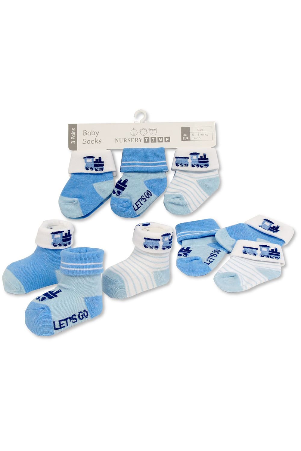 Diese herzigen Babysocken sind in der Farbe blau. Ein ideales Geschenk fuer ein Baby. Die Socken eignen sich perfekt fuer Babys von 0-6 Monate. Es sind 3 Paar.