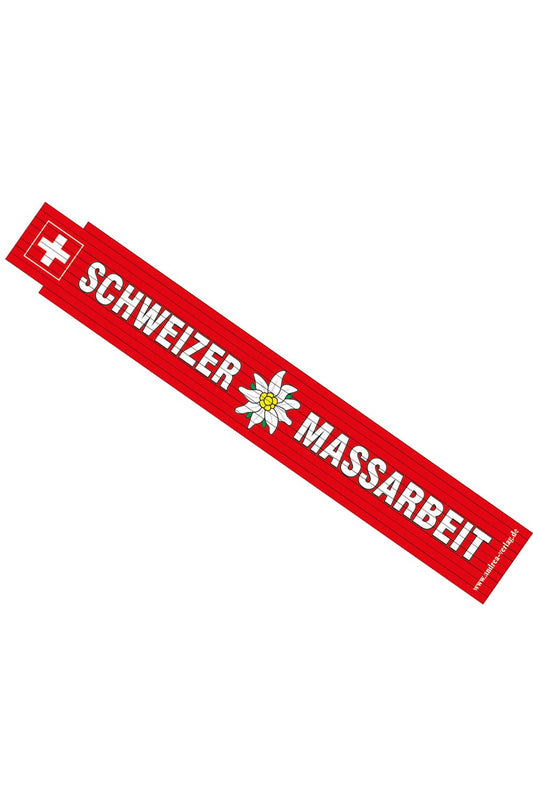 Meter mit dem Spruch: Schweizer Massarbeit. Der lustige und einzigartige Meter ist das perfekte Geschenk, da jeder Mensch mal einen Meter benoetigt. Der lustige Doppelmeter ist ideal für Zuhause oder fuer das Geschaeft und fuer den Bau. Dieser einzigartige Meter ist ein praktisches Mitbringsel aus der Schweiz.