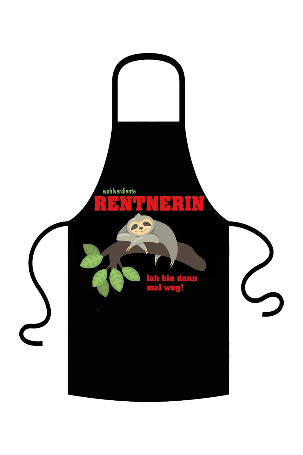 Eine trendige Kochschürze mit dem witzigen Spruch: Wohlverdiente Rentnerin! Ich bin dann mal weg! Mit dieser Schürze macht das Kochen noch viel mehr Spass. Natürlich kann diese Schürze auch als Grillschürze verwendet werden. Einfach ein perfektes Geschenk fuer die Pensionaerin im Ruhestand.