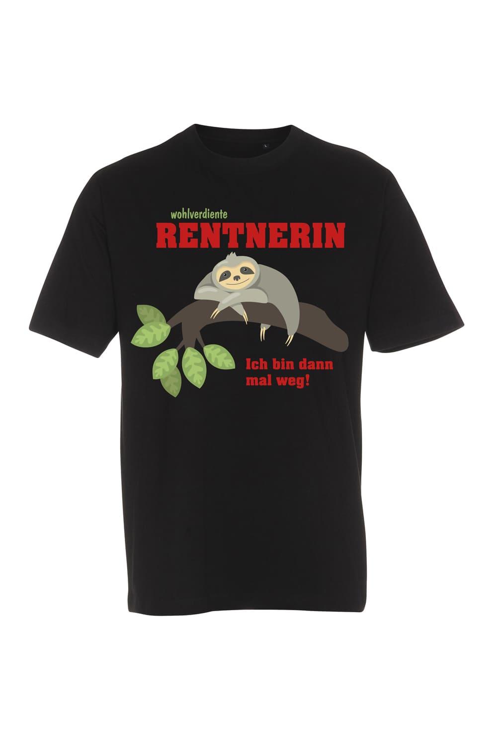 Das bedruckte T-Shirt ist ein perfektes Geschenk fuer die Pensionaerin im Ruhestand. Das Spruch Shirt ist aus 100% Baumwolle und hat folgenden Spruch aufgedruckt: Wohlverdiente Rentnerin! Ich bin dann mal weg! Ein kreatives und witziges Mitbringsel und ein trendiges Spruchgeschenk zur Pensionierung.