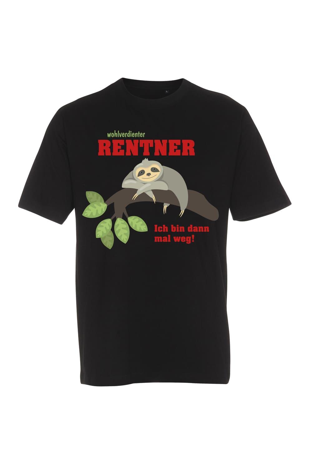 Das bedruckte T-Shirt ist ein perfektes Geschenk fuer den Pensionaer im Ruhestand. Das Spruch Shirt ist aus 100% Baumwolle und hat folgenden Spruch aufgedruckt: Wohlverdienter Rentner! Ich bin dann mal weg! Ein kreatives und witziges Mitbringsel und ein trendiges Spruchgeschenk zur Pensionierung.