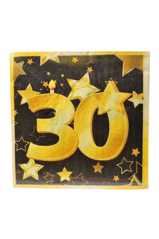 Diese Servietten sind perfekt als Geschenk oder Dekoration zum 30. Geburtstag. Eine Packung beinhaltet 20 Servietten (schwarz-gold). Jetzt bei Geschenk Insel.