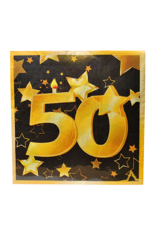 Diese Servietten sind perfekt als Geschenk oder Dekoration zum 50. Geburtstag. Eine Packung beinhaltet 20 Servietten (schwarz-gold). Jetzt bei Geschenk Insel.