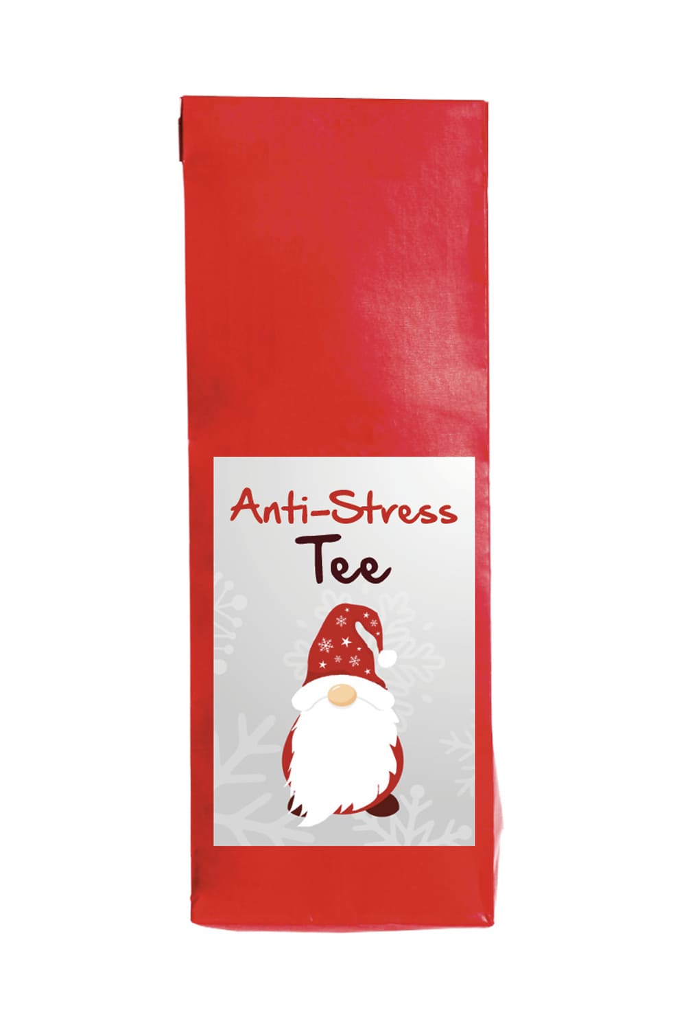 Der leckere Tee aus Fruechten ist in einem roten Beutel verpackt. Mit der Aufschrift: Anti Stress Tee. Ein ideales Teegeschenk fuer die Weihnachtszeit!