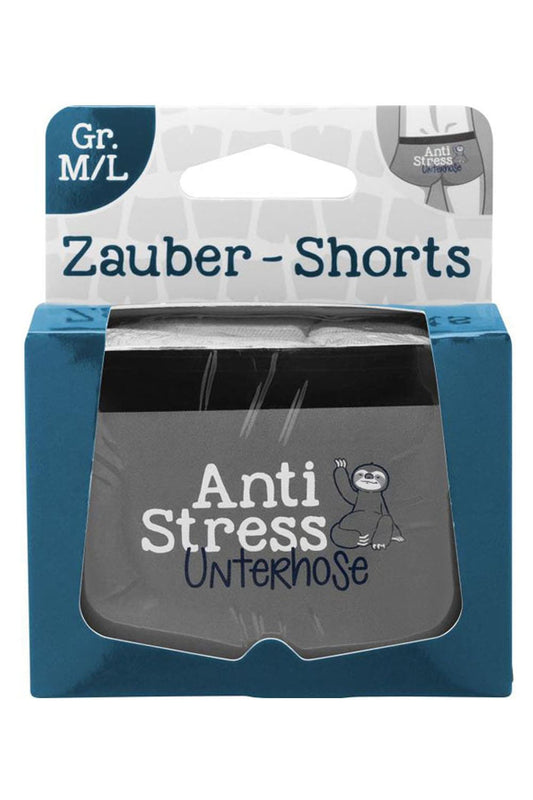 Die Anti Stress Boxershorts ist ein bequemes Maennergeschenk fuer stressige Tage! Die witzige Maennershorts ist figuerlich in eine kleine Box gepresst. 