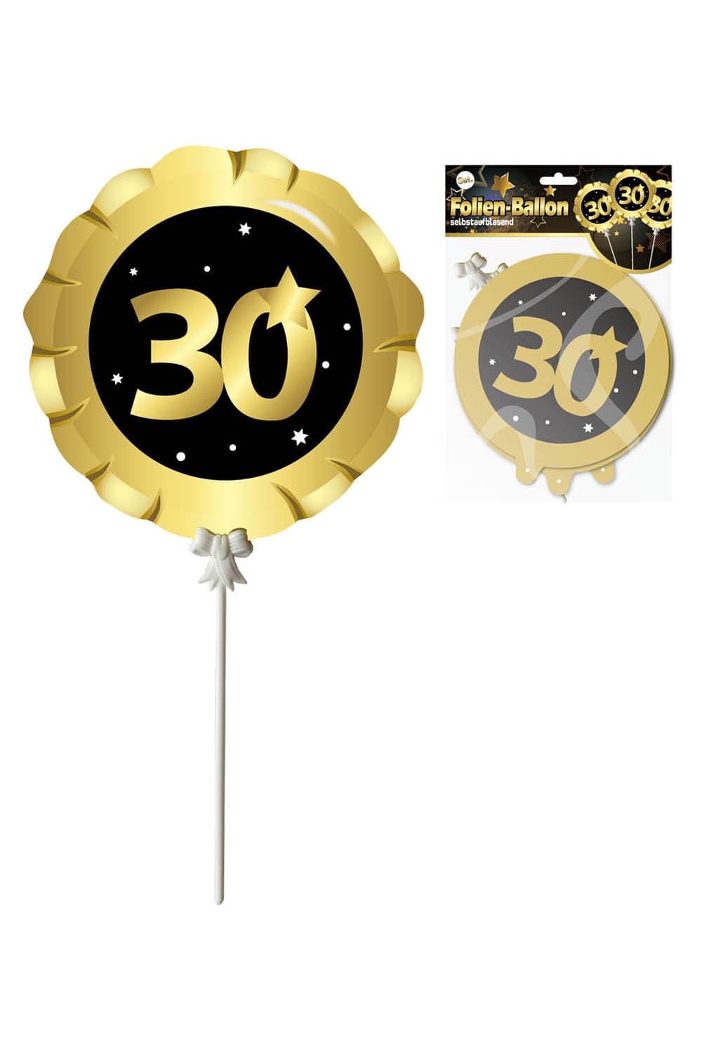 Ballon (3 Stk.) mit der Zahl 30, als perfekte Dekoration fuer einen 30. Geburtstag oder ein Jubilaeum. Folienballon ist selbstaufblasend. 