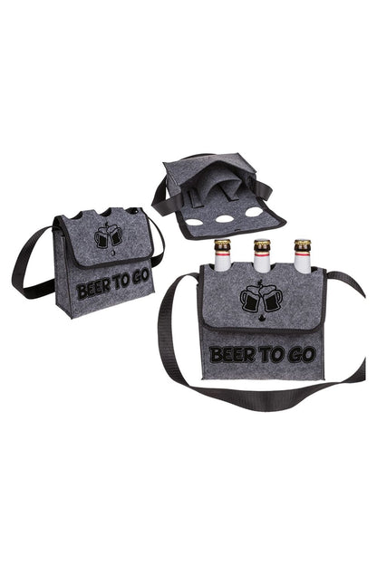 Beer to Go Biertasche aus Filz mit Umhängegurt und Platz für drei Bierflaschen. Ideales Geschenk!