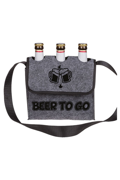 Beer to Go Biertasche aus Filz mit Umhaengegurt und Platz fuer drei Bierflaschen.