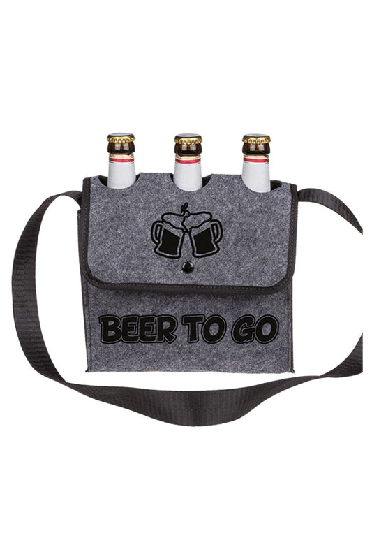 Beer to Go Biertasche aus Filz mit Umhaengegurt und Platz fuer drei Bierflaschen.