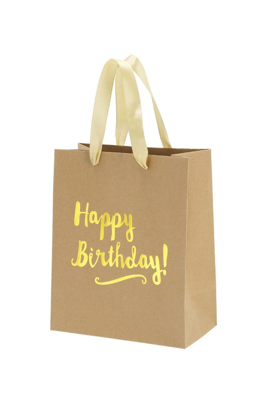 Hochwertige Geschenktasche mit der Aufschrift: Happy Birthday! Eine schoene Tasche aus Kraftpapier zum Geburtstag! Einfach eine originelle und chice Geschenkverpackung! 