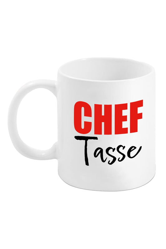 Die Tasse mit der Aufschrift: Chef Tasse. Die bedruckte Keramik Spruchtasse ist verpackt in einer schoenen Kartonbox. Jetzt bei Geschenk Insel!