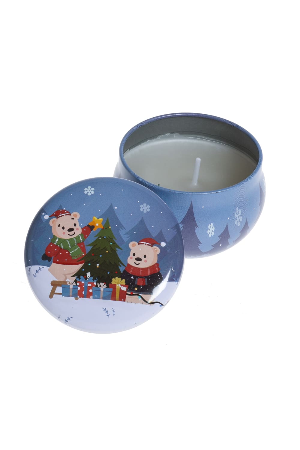 Duftkerze Weihnachten. Baeren. Weihnachtskerze in der Dose.