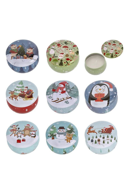 Duftkerze mit weihnachtlichen Motiven in der Dose