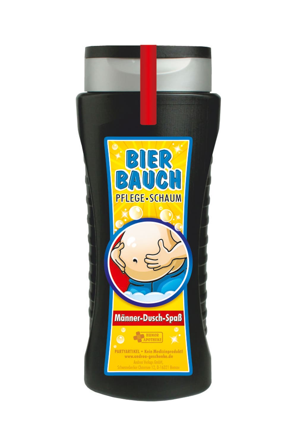 Maenner Duschspass fuer die Bier Bauch Pflege. Duschmittel mit witzigem Spruch. Lustiges Geschenk fuer Maenner