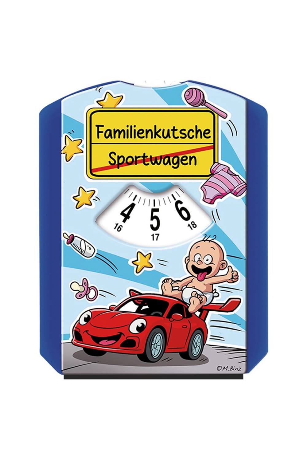 Die Parkscheibe inklusive Wasserabzieher und Eiskratzer mit der Aufschrift: Familienkutsche. Sportwagen (ist durchgestrichen). Nuetzliches Geschenk!