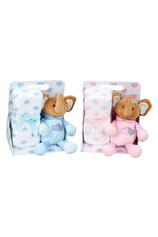 Geschenkset mit kuscheliger Fleecedecke (90 x 75 cm) und einem Elefant aus Pluesch! Ein tolles und praktisches Geschenk fuer Babys, Neugeborene sowie Kleinkinder.