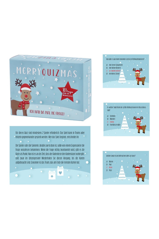 Das Weihnachtsquiz Spiel bietet beste Unterhaltung! Auch ein ideales Fragespiel am Weihnachtsabend! 101 Spielkarten mit Fragen rund um Weihnachten! 