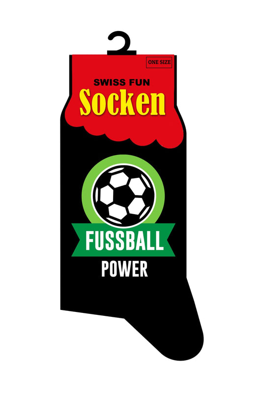 Die Socken mit der Aufschrift: Fussball Power! Diese witzigen Spruchsocken sind einfach ein grossartiges Geschenk fuer Fussballer/innen und Fussball Fans.