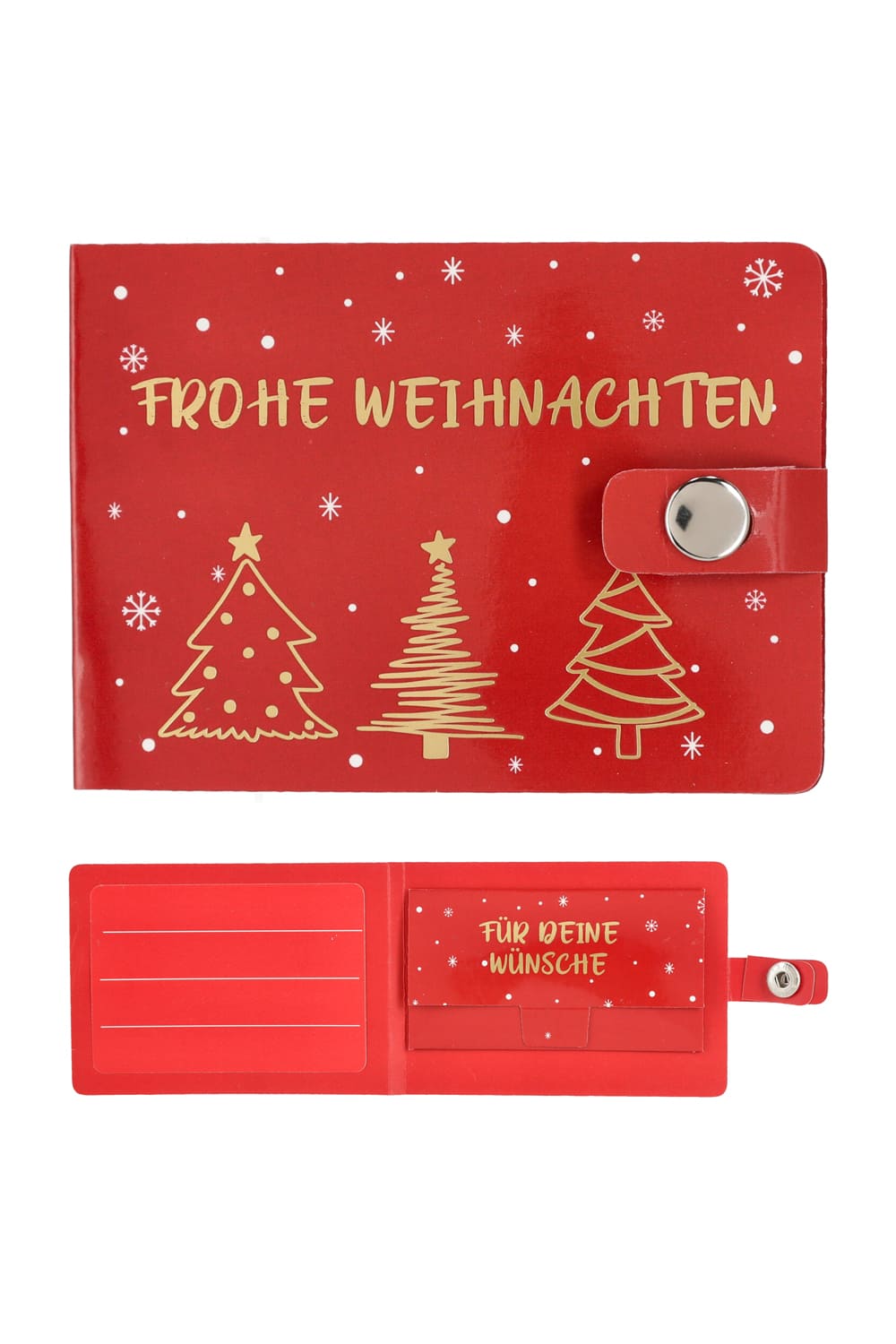 Kleine Papier-Geldboerse ist perfekt um ein Geldgeschenk zu verpacken. Die Brieftasche als Geschenk zu Weihnachten! Frohe Weihnachten, rot.