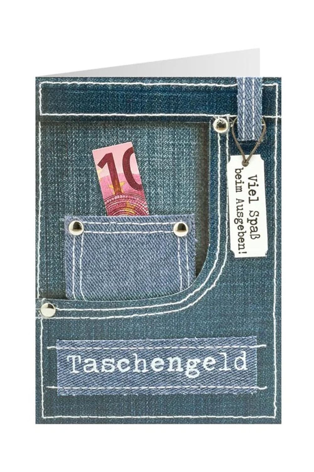 Die Taschengeld Spruchkarte ist ideal als Kombi aus Geldgeschenk und persoenlichen Nachricht! Die Geldkarte ist Jeans-Optik und Einzelteile sind aus Jeansstoff. 