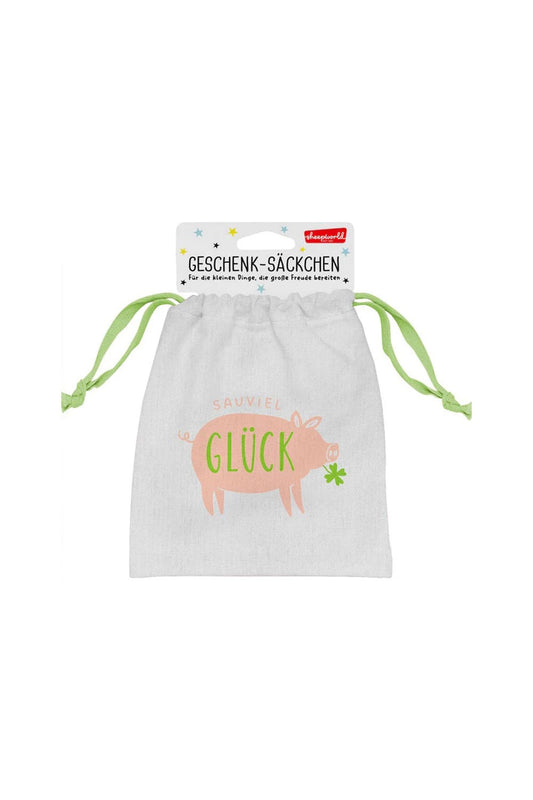 Geschenk-Saeckchen um ein Geldgeschenk kreativ zu Verpacken! Auch ideal zum Befuellen mit Kleinigkeiten. Der Geldbeutel mit dem Spruch: Sauviel Glueck!