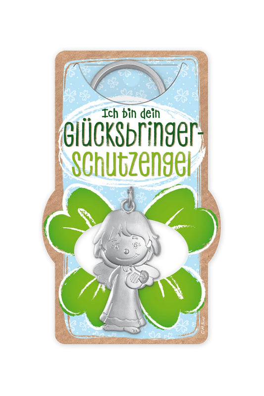 Der Schutzengel Anhaenger fuer den Schluessel ist mit herziger Kartonage auf der folgender Spruch steht: Ich bin dein Gluecksbringer Schutzengel.