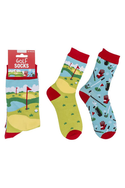 Witzige Socken mit Golf Motiv! Diese lustigen Motivsocken sind ein grossartiges Geschenk fuer Golfer! In der Einheitsgroesse (42/46) erhaeltlich. Bei geschenkinsel.ch.
