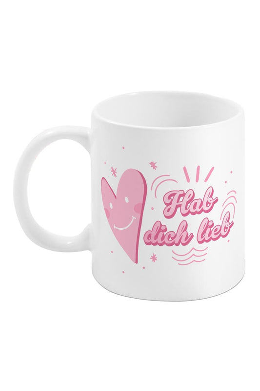 Die Tasse mit der Aufschrift: Hab dich lieb. Die Keramik Spruchtasse ist ein kreatives Geschenk fuer Alle, die gerne Kaffee, Tee oder Ovomaltine trinken. Ein perfektes Geschenk fuer jeden Anlass! 