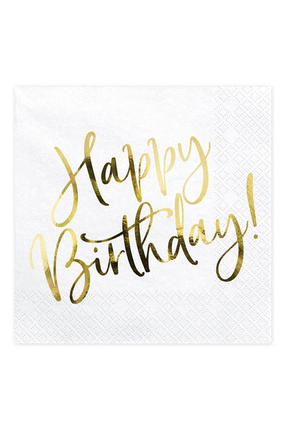 Diese Happy Birthday Servietten sind perfekt als Geschenk oder Dekoration zum Geburtstag. Eine Packung beinhaltet 20 Papierservietten (gold-weiss). Jetzt bei Geschenk Insel.