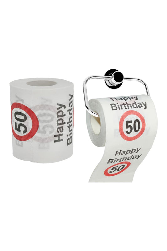 Das WC-Papier mit der Zahl 50, sorgt fuer die beste Unterhaltung. Das Zahlen Klopapier ist ein absoluter Spassfaktor. Witziges Geschenk zum 50. Geburtstag. 