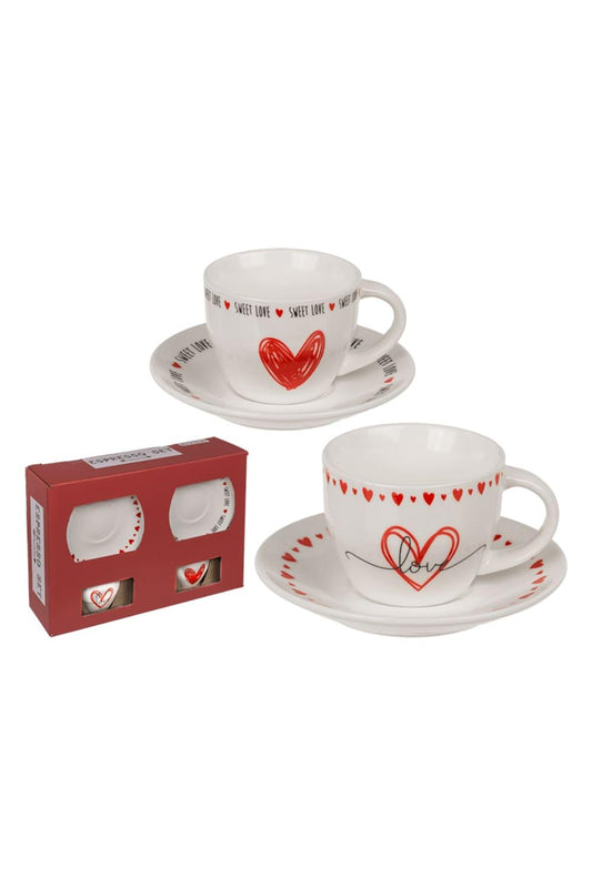 Dieses Herz Espresso Tassen Set ist ein schoenes Geschenk, dass von Herzen kommt. Das Tassen Set besteht aus zwei Espressotassen mit Unterteller, verpackt in einem Geschenkkarton. Ein perfektes Geschenk zum Valentinstag, zur Hochzeit, zum Hochzeitstag, zum Jahrestag! Auch ideal fuer ein Freundschaftsgeschenk! 