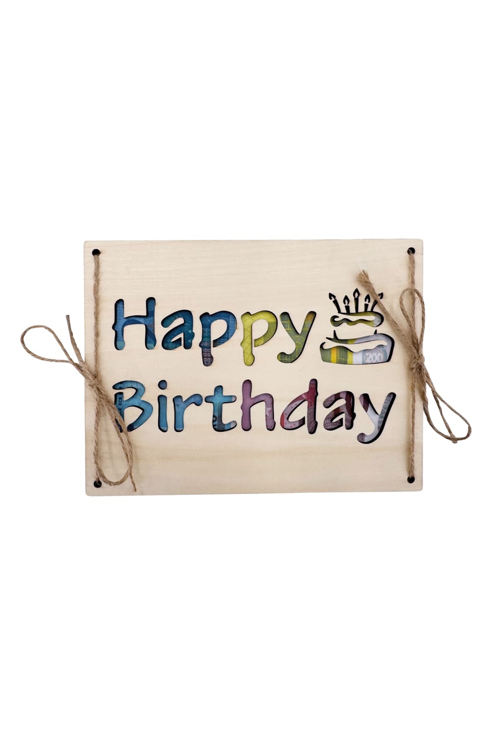 Kreative Geldkarte aus Holz! Einfach die Geldnoten dazwischen legen und zubinden. Ein originelles Geldgeschenk zum Geburi mit der Aufschrift: Happy Birthday. 