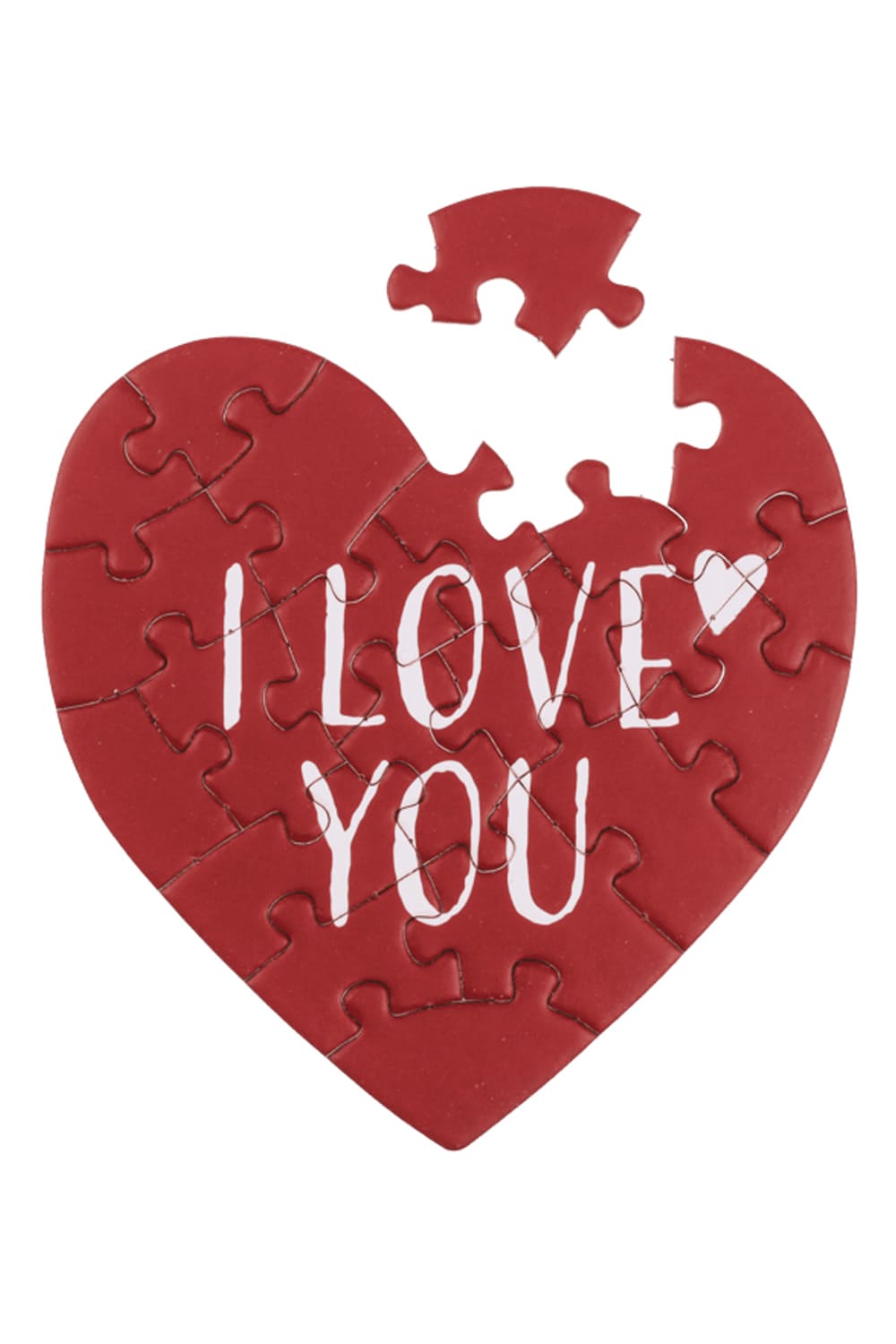 Herzfoermige Puzzlekarte mit der Aufschrift: I love you!