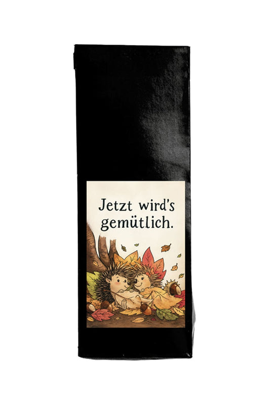 Jetzt wird’s gemütlich Tee Igel – Früchtetee mit zwei Igeln und Herbstmotiv