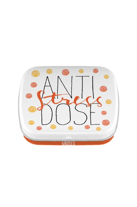 Leckere Pfefferminz Bonbons in der Mintdose mit witzigem Motivdruck und dem Spruch: Anti-Stress Dose! Humor Apotheke!